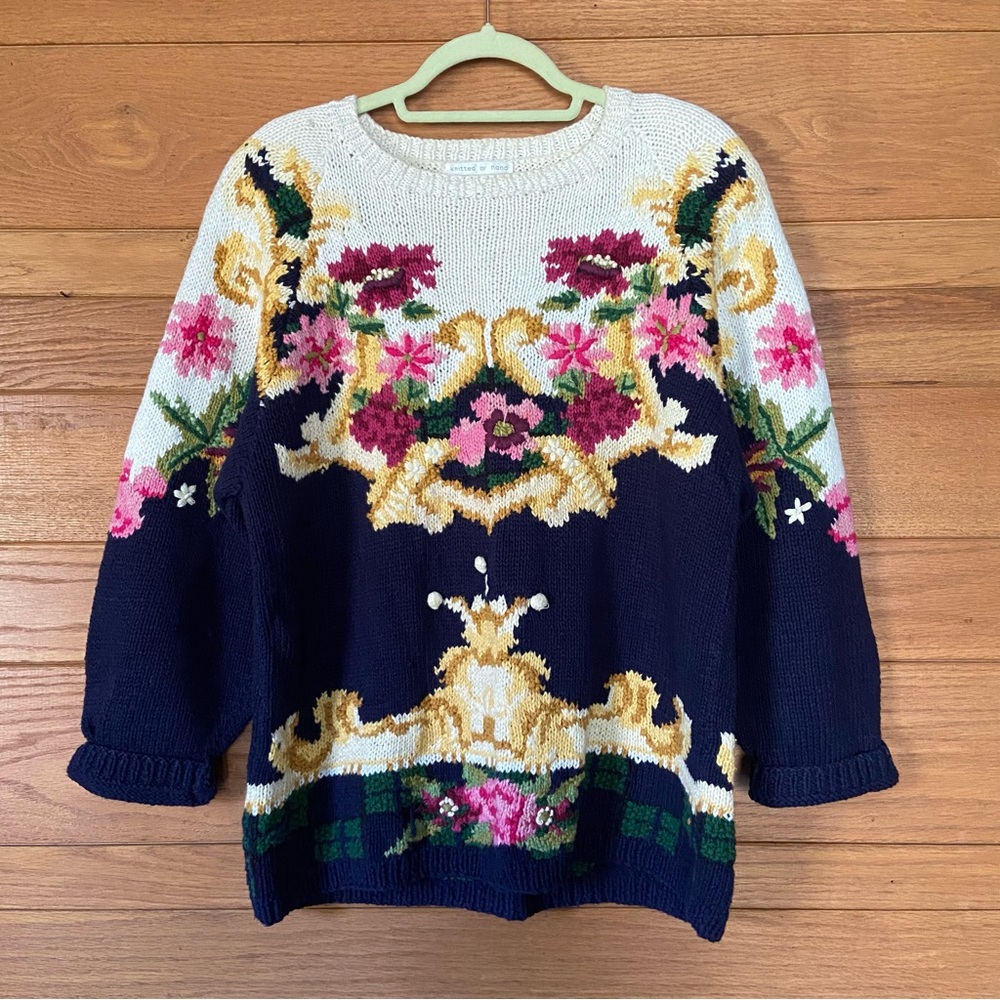 Vintage 80s Jennifer Reed knitted by hand floral chunky sweater